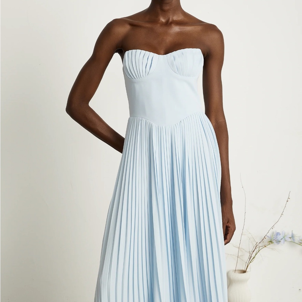 Pleated Strapless Blue Dress